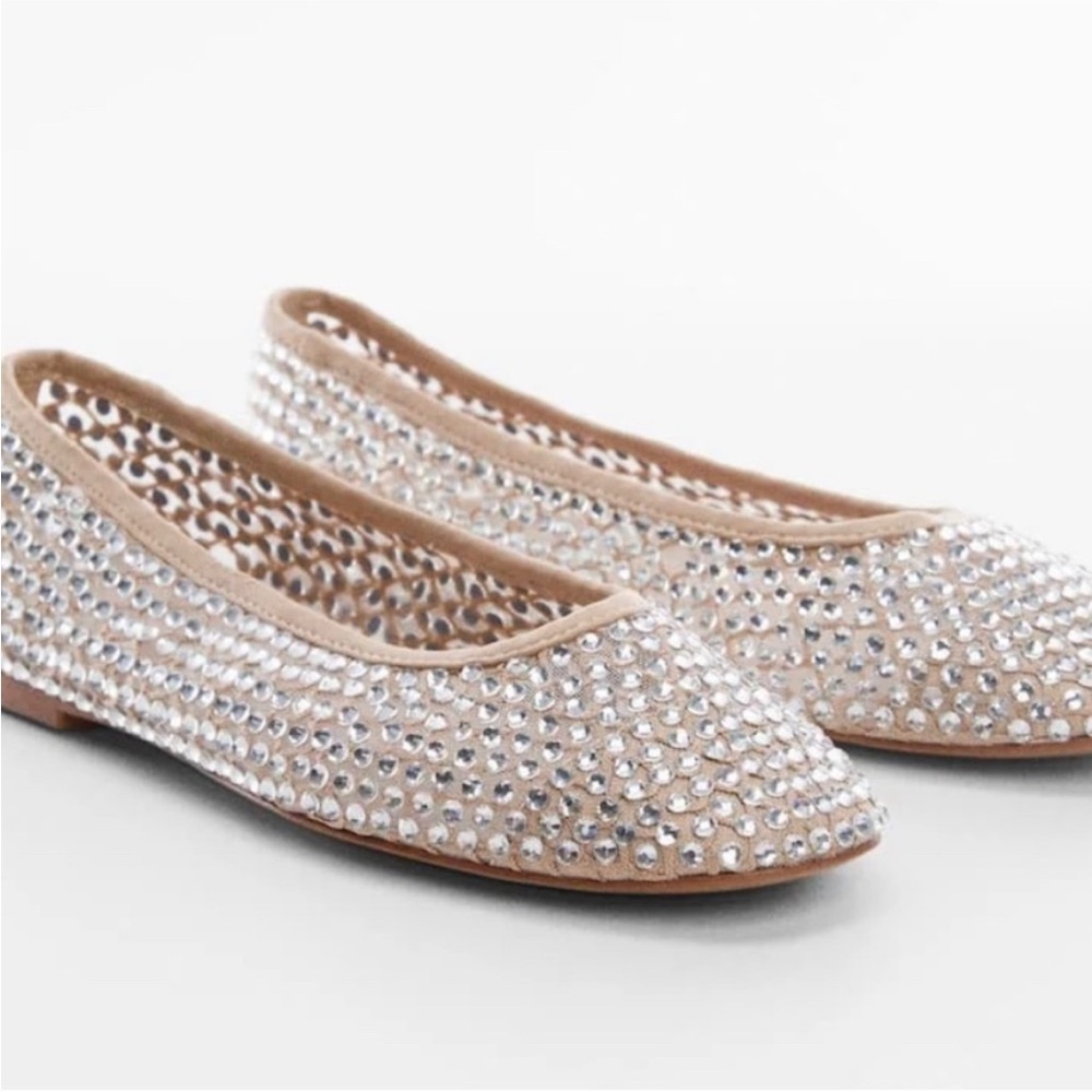 Mango Nude Crystal-Embellished mesh  Ballet Flats